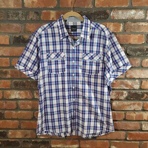 7Diamonds 100% Cotton Short Sleeve Plaid Button-front Shirt Casual Men's XL